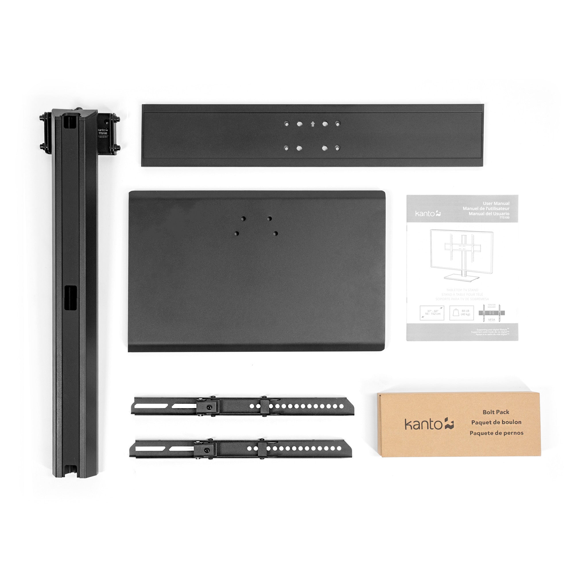 Kanto TTS100 Universal Tabletop TV Stand for 37 to 65 inch TVs Black