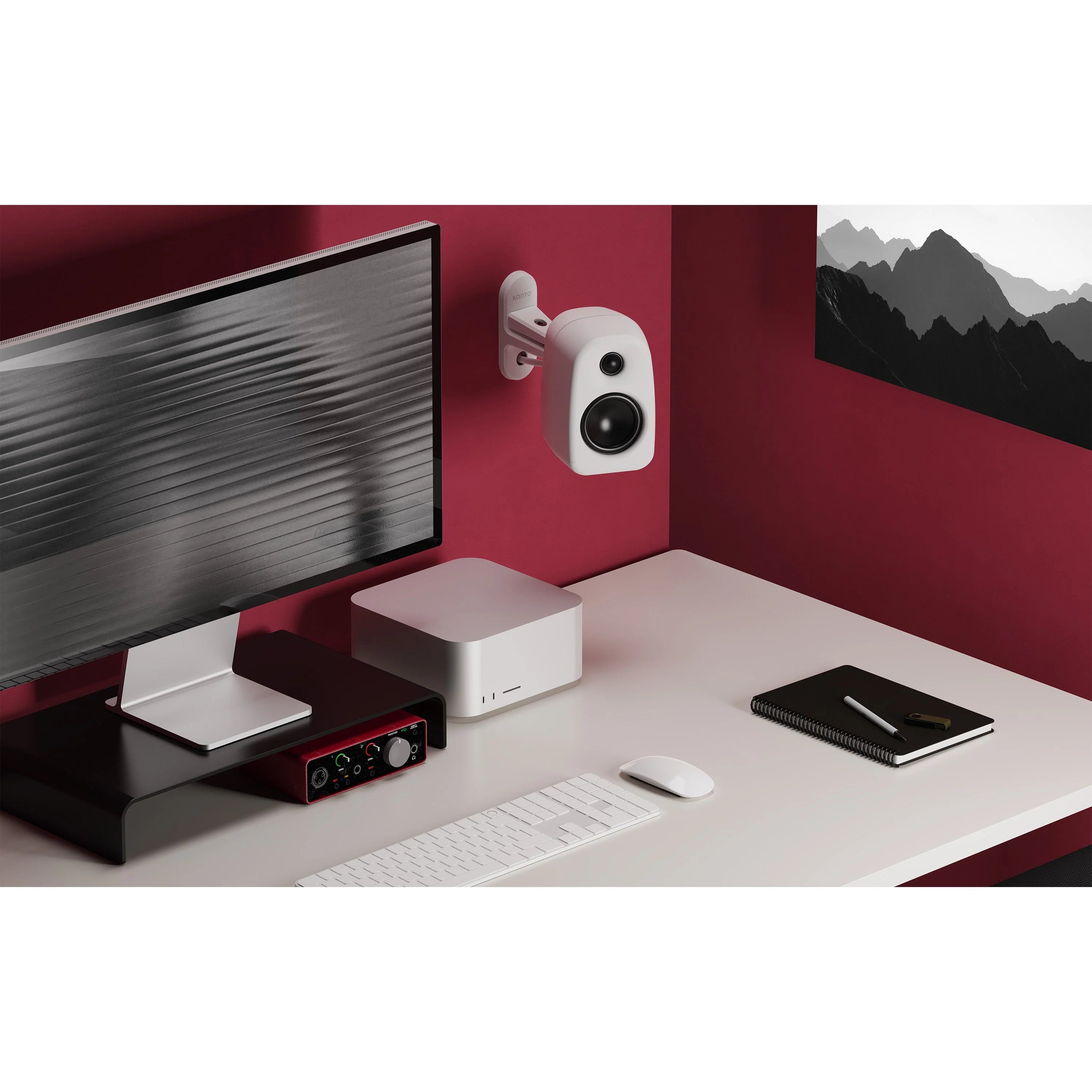 Kanto UKI 100W Bluetooth Desktop Speakers With SPW3 Universal Speaker Wall Mount Black Black