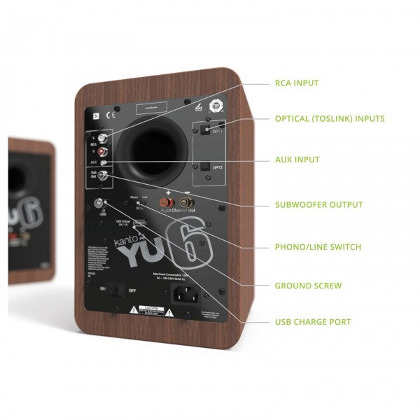 Kanto YU6 Powered Bookshelf Speakers With Bluetooth Walnut Walnut