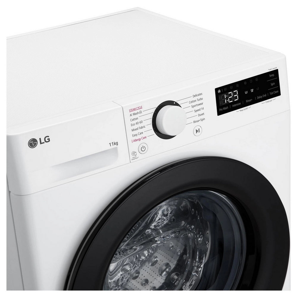 LG F4Y511WBLN1 11kg Steam 1400 Spin Freestanding Front Load Washing Machine White - A Rated 11kg