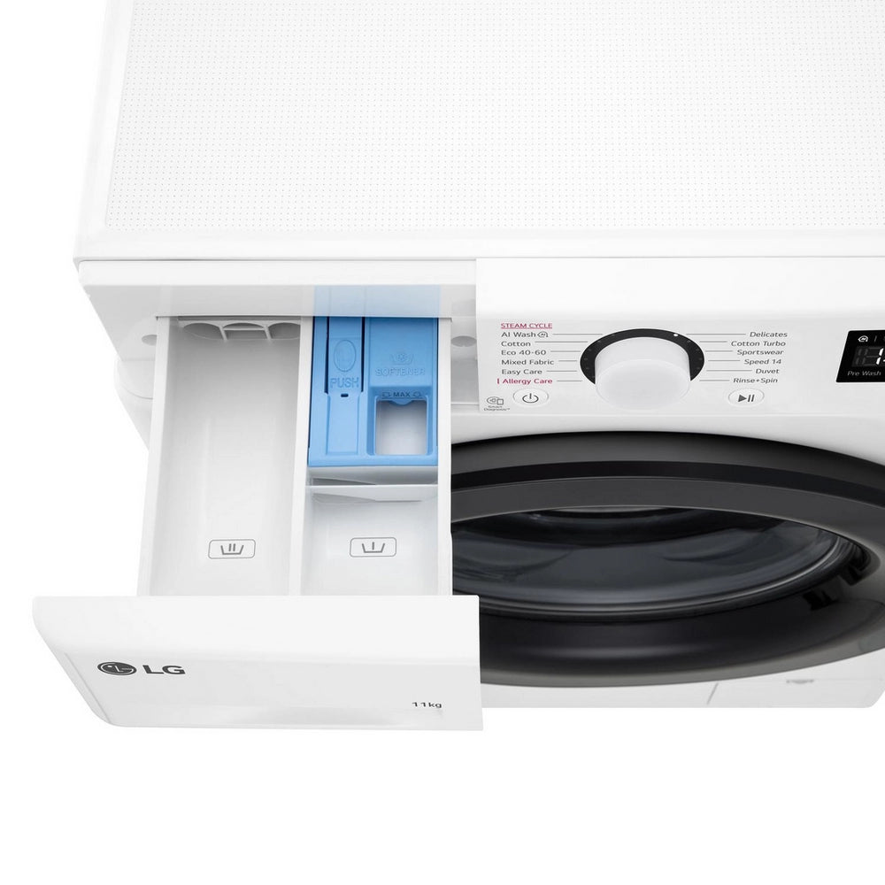 LG F4Y511WBLN1 11kg Steam 1400 Spin Freestanding Front Load Washing Machine White - A Rated 11kg