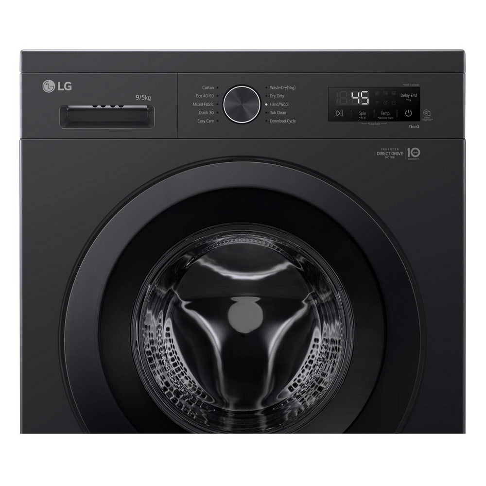 LG Series 2 Direct Drive W4X1095NNK 9kg/5kg 1400 Spin Washer Dryer Onyx Black - A/E Rated Black