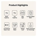 LG Series 3 AI Direct Drive W2X5085TLB 8+5kg 1200 Spin WiFi Connected Washer Dryer - White
