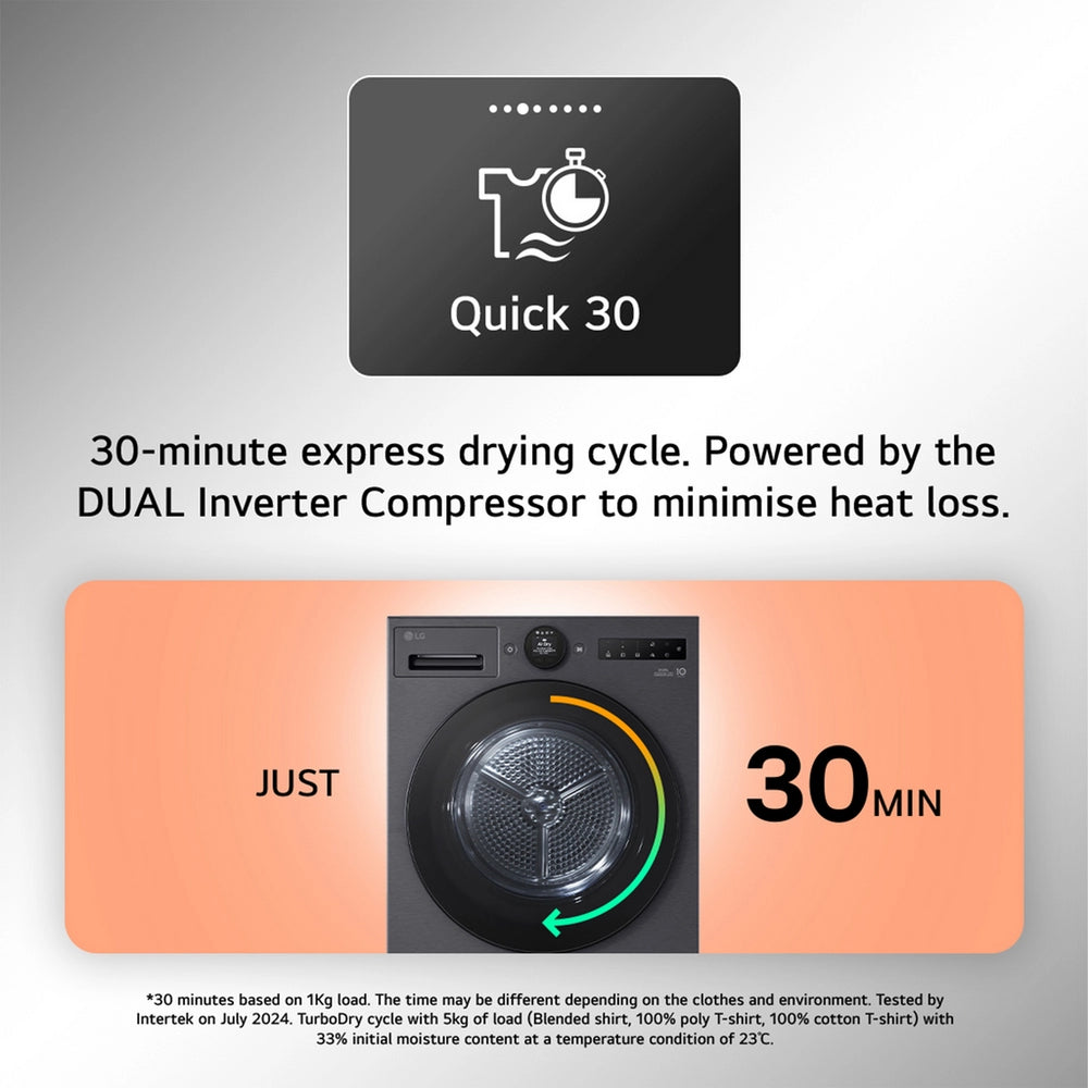 LG Series 7 AI Dry RHX7010TBB 10 kg Heat Pump Tumble Dryer Matte Black - A+++ Rated