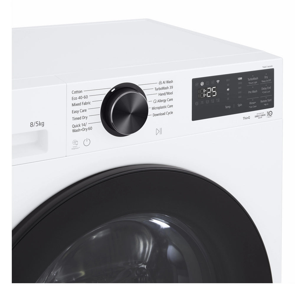 LG Series 3 AI Direct Drive W2X5085TLB 8+5kg 1200 Spin WiFi Connected Washer Dryer - White