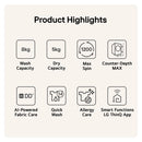 LG Series 3 AI Direct Drive W2X5085TLB 8+5kg 1200 Spin WiFi Connected Washer Dryer - White