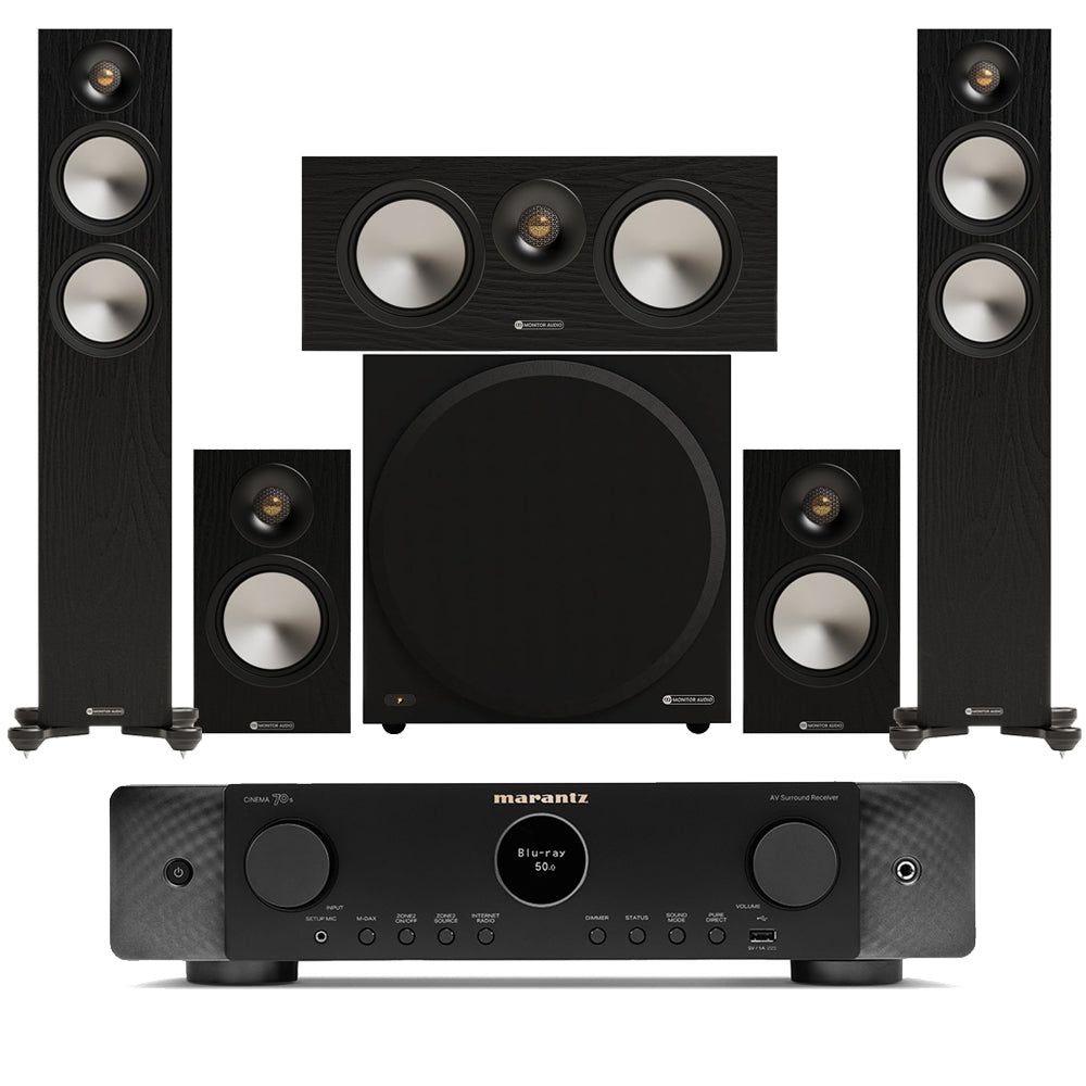 Marantz CINEMA 70s 7.2 Channel AV Receiver with Monitor Audio Bronze 300 7G 5.1 Speaker Package Black