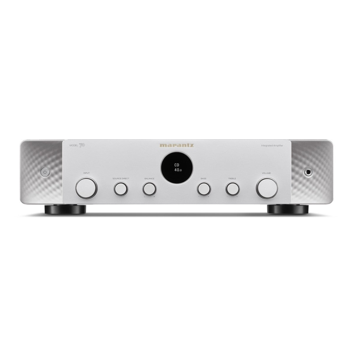 Marantz Model 70 Amplifier Silver with Monitor Audio Silver 50 8G Bookshelf Speakers Pair White HiFi Package