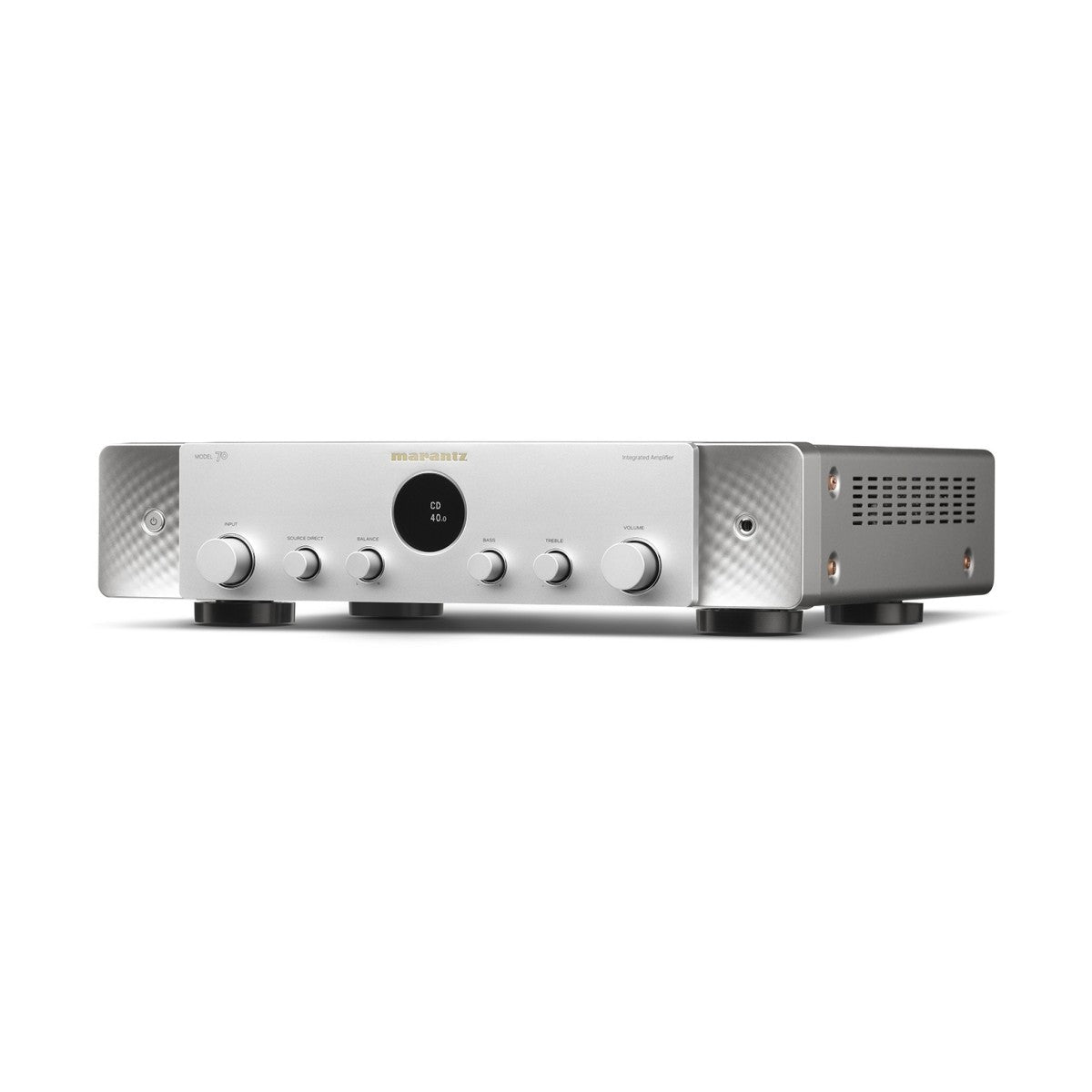 Marantz Model 70 Amplifier Silver with Monitor Audio Silver 50 8G Bookshelf Speakers Pair White HiFi Package