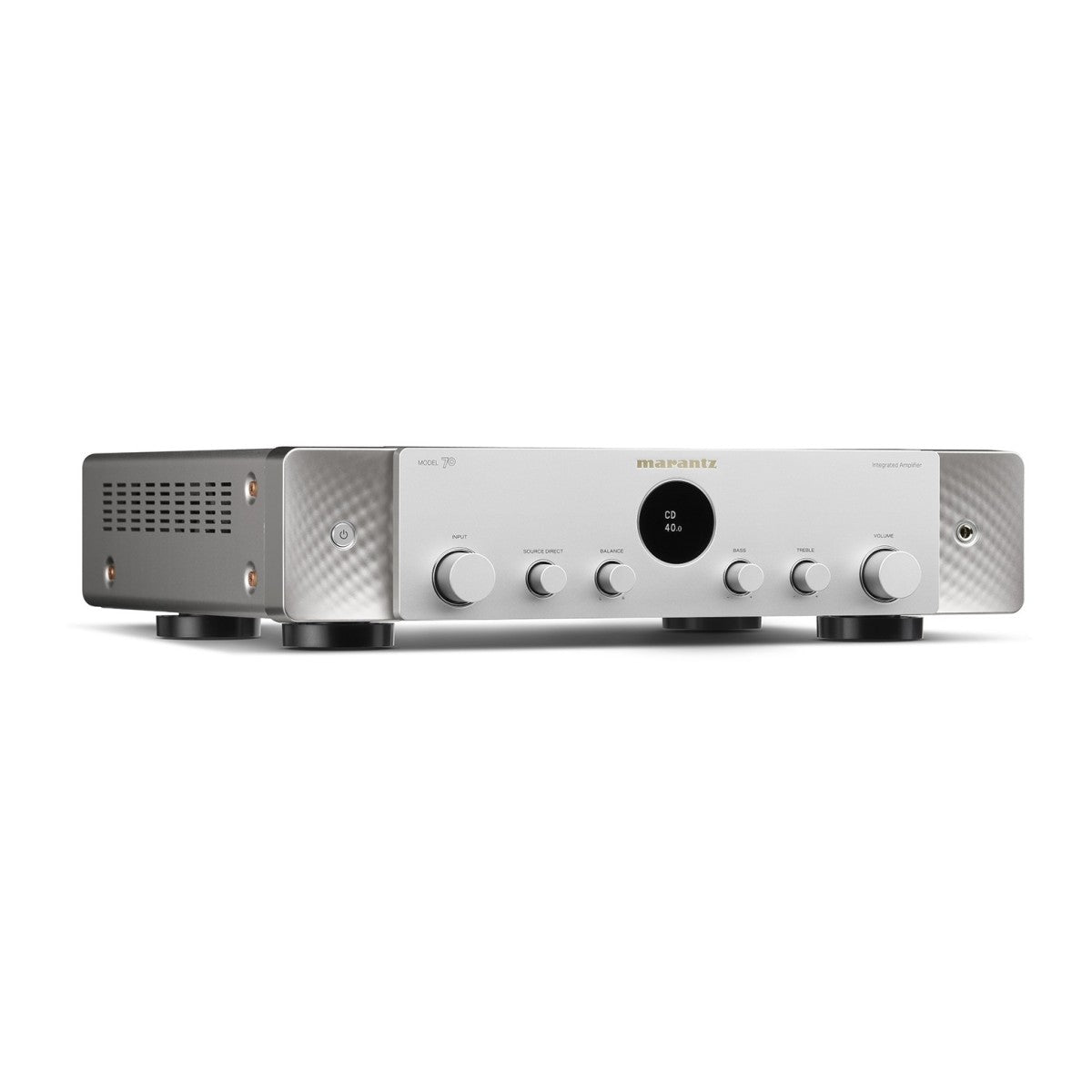 Marantz Model 70 Amplifier Silver with Monitor Audio Silver 100 8G Bookshelf Speakers Pair White HiFi Package