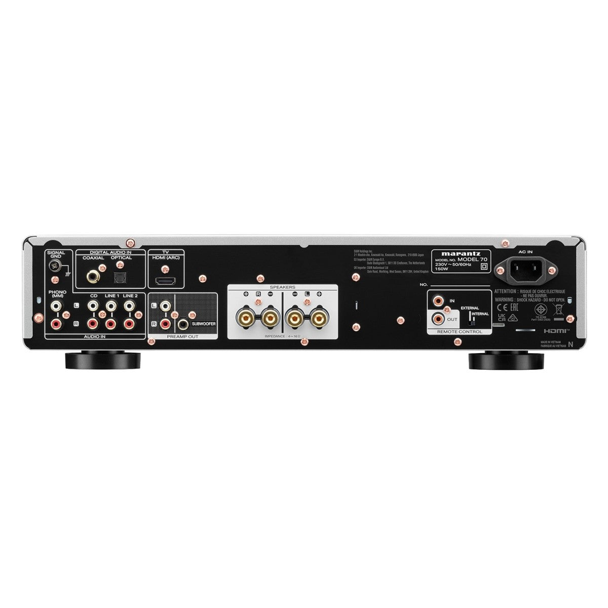Marantz Model 70 Amplifier Silver with Monitor Audio Silver 50 8G Bookshelf Speakers Pair White HiFi Package
