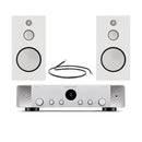 Marantz Model 70 Amplifier Silver with Monitor Audio Silver 100 8G Bookshelf Speakers Pair White HiFi Package