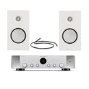 Marantz Model 70 Amplifier Silver with Monitor Audio Silver 50 8G Bookshelf Speakers Pair White HiFi Package