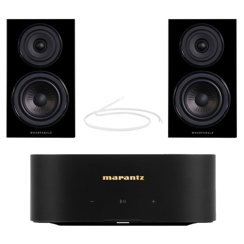 Marantz MODEL M1 2.1 Channel Streaming Amplifier with Wharfedale Diamond 12.1 Bookshelf Speakers HiFi Package Black