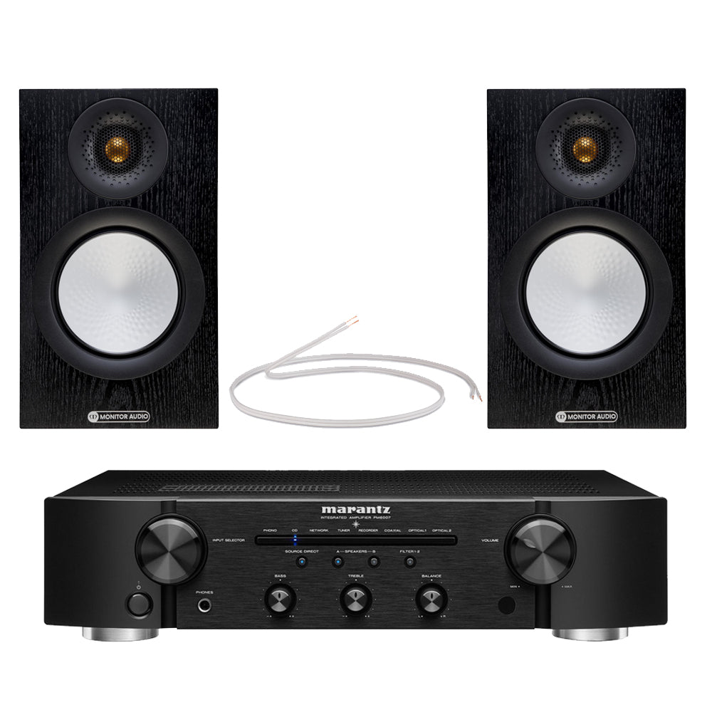 Marantz PM6007 2.2 Channel Integrated Amplifier with Monitor Audio Silver 50 Bookshelf Speakers Pair 7G Pair Black HiFi Package