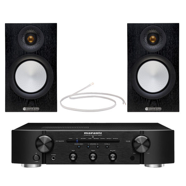Marantz PM6007 2.2 Channel Integrated Amplifier with Monitor Audio Silver 50 Bookshelf Speakers Pair 7G Pair Black HiFi Package