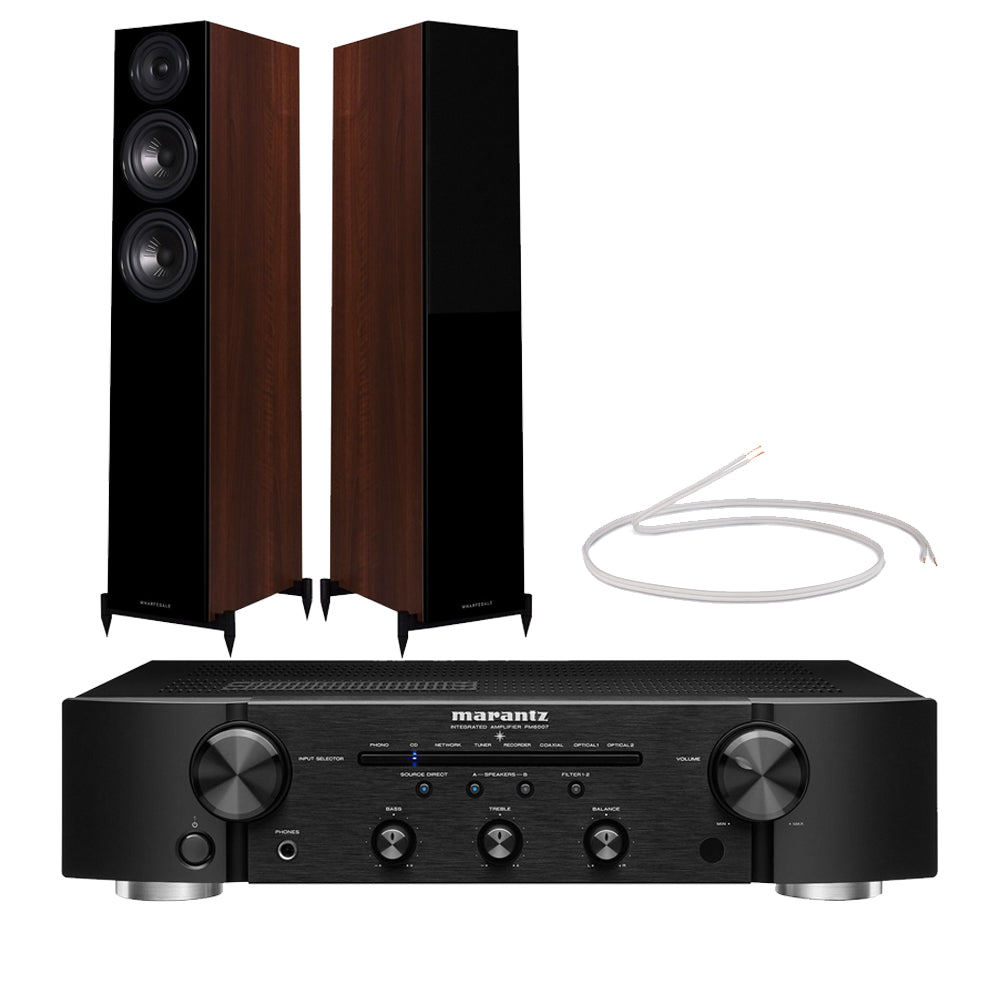 Marantz PM6007 Integrated Amplifier Black with Wharfedale Diamond 12.3 Floorstanding Speakers Walnut Pair HiFi Package