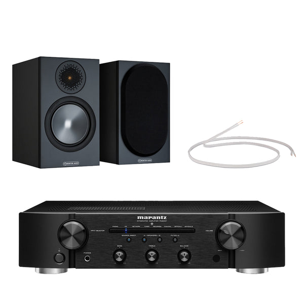 Marantz PM6007 Integrated Amplifier with Monitor Audio Bronze 50 Bookshelf Speakers Pair Black HiFi Package
