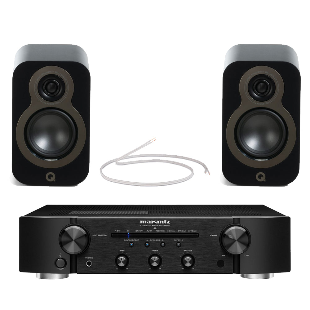 Marantz PM6007 Integrated Amplifier With Q Acoustics Q3010c Bookshelf Speakers Satin Black Pair HiFi Package