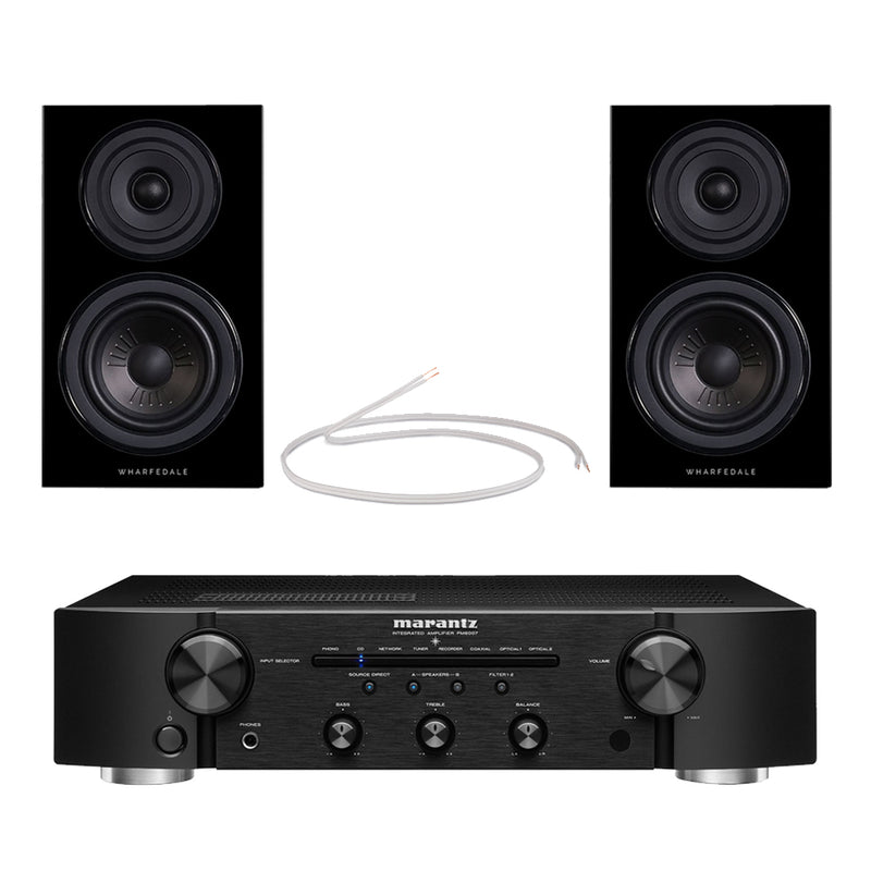 Marantz PM6007 Integrated Amplifier with Wharfedale Diamond 12.1 Bookshelf Speakers Pair Black HiFi Package