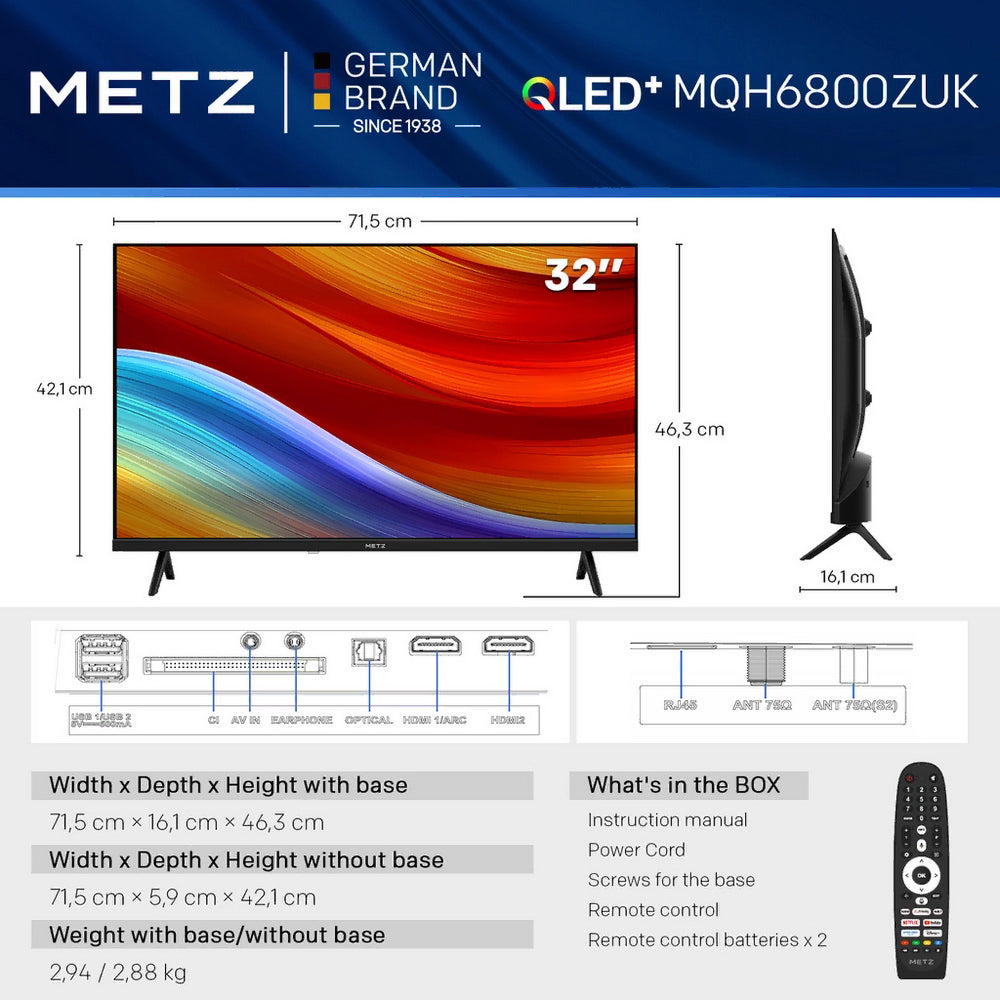 Metz 32MQH6800ZUK 32 Inch HD Smart QLED TV with Freely Power By TiVo 32 Inch