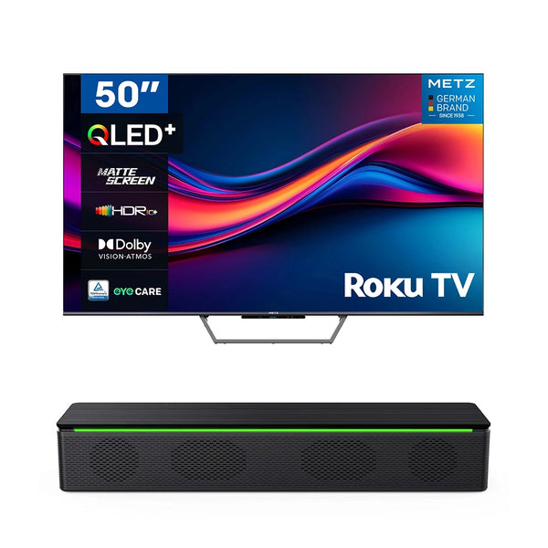 Metz 50MQF7500ZUK 50 Inch 4K UHD HDR QLED Smart TV with S60 Portable Bluetooth Soundbar Bundle 50 Inch