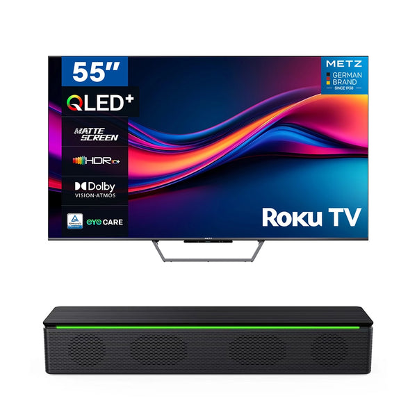 Metz 55MQF7500ZUK 55 Inch 4K UHD HDR QLED Smart TV with S60 Portable Bluetooth Soundbar Bundle 55 Inch