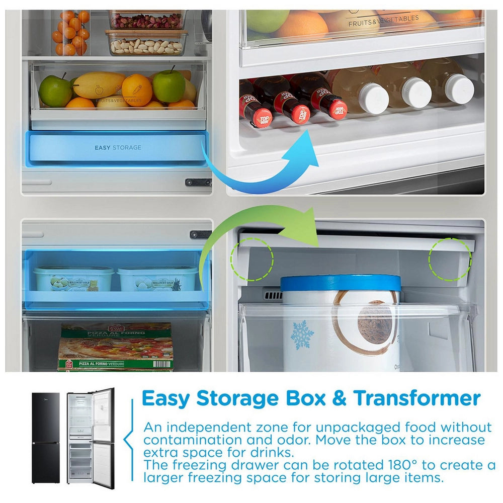Midea MDRB379FGD30 60/40 Freestanding Total No Frost Fridge Freezer - Black