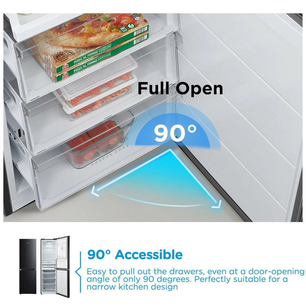 Midea MDRB379FGD30 60/40 Freestanding Total No Frost Fridge Freezer - Black