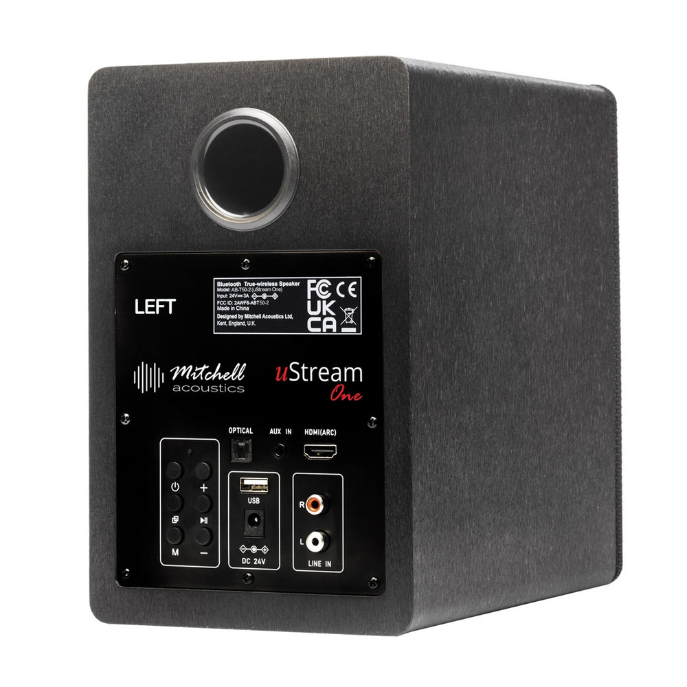 Mitchell Acoustics uStream One Active Stereo Wireless Bookshelf Speakers Pair with HDMI Black