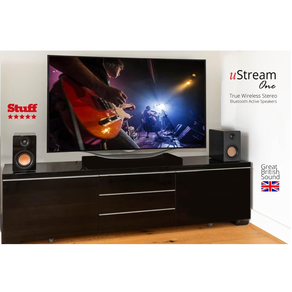 Mitchell Acoustics uStream One (MK1) True Wireless Active Bookshelf Speakers with Bluetooth Pair - Black