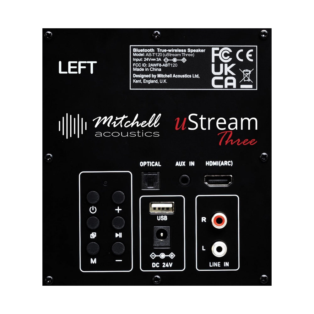 Mitchell Acoustics uStream Three Active Stereo Wireless Bookshelf Speakers Pair with HDMI Black