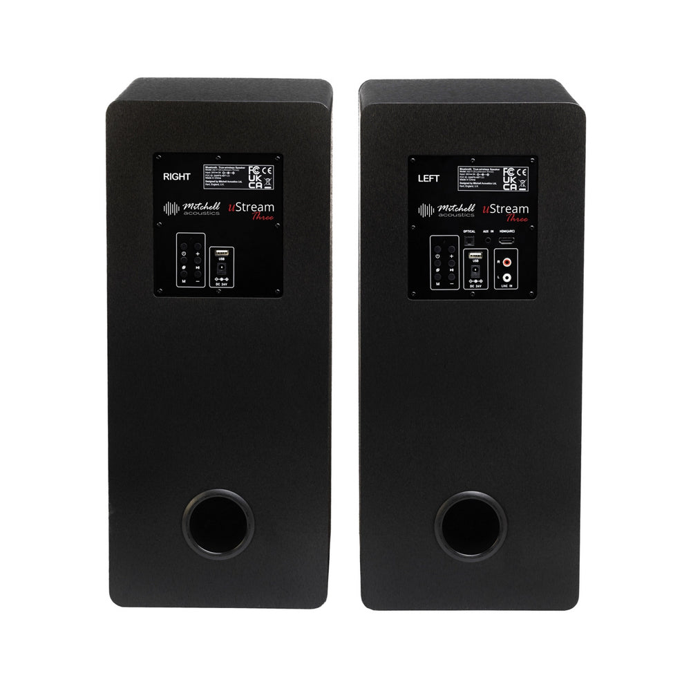Mitchell Acoustics uStream Three Active Stereo Wireless Bookshelf Speakers Pair with HDMI Black