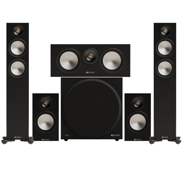 Monitor Audio Bronze 300 7G 5.1 Floorstanding & Bronze 50 Bookshelf Speaker Bundle – Black Black