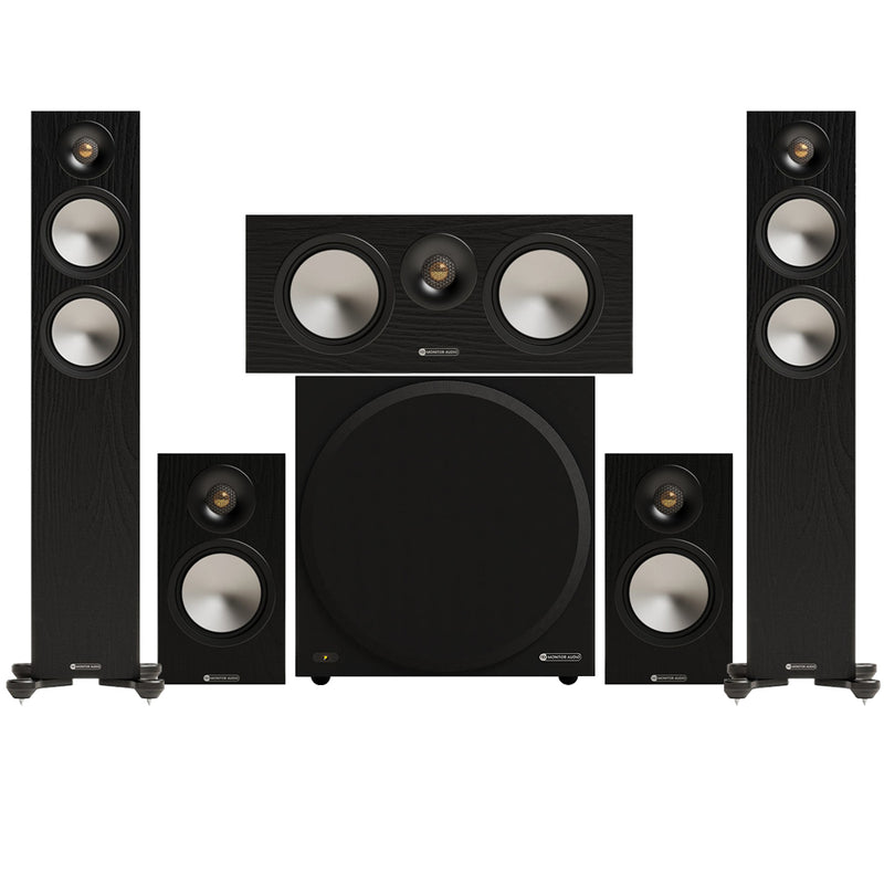 Monitor Audio Bronze 300 7G 5.1 Floorstanding & Bronze 50 Bookshelf Speaker Bundle – Black Black