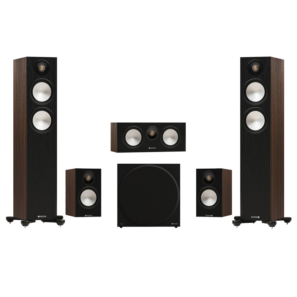 Monitor Audio Bronze 300 7G 5.1 Floorstanding & Bronze 50 Bookshelf Speaker Bundle – Walnut Walnut