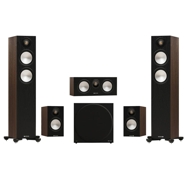 Monitor Audio Bronze 300 7G 5.1 Floorstanding & Bronze 50 Bookshelf Speaker Bundle – Walnut Walnut