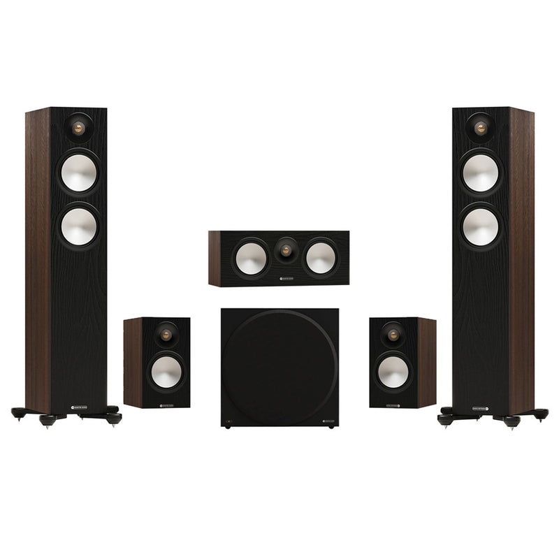 Monitor Audio Bronze 300 7G 5.1 Floorstanding & Bronze 50 Bookshelf Speaker Bundle – Walnut Walnut