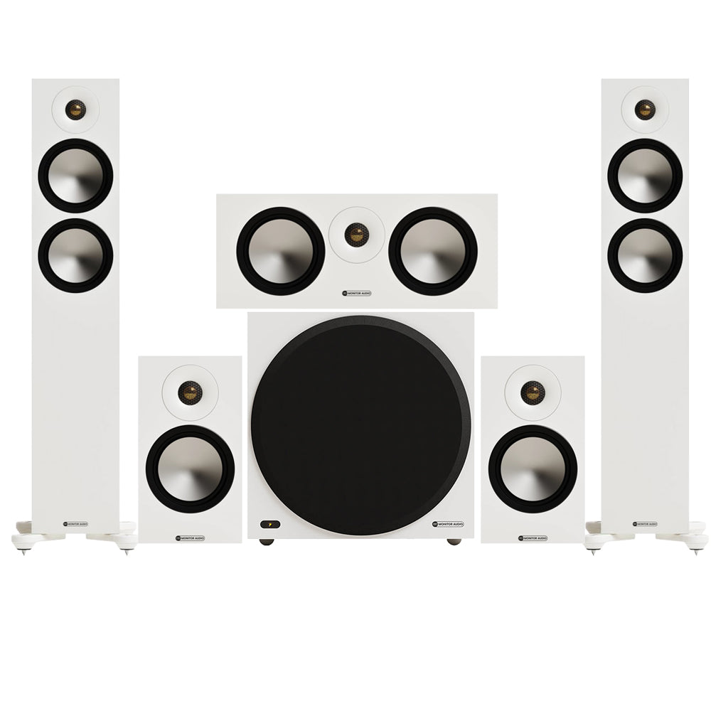 Monitor Audio Bronze 300 7G 5.1 Floorstanding & Bronze 50 Bookshelf Speaker Bundle – White White