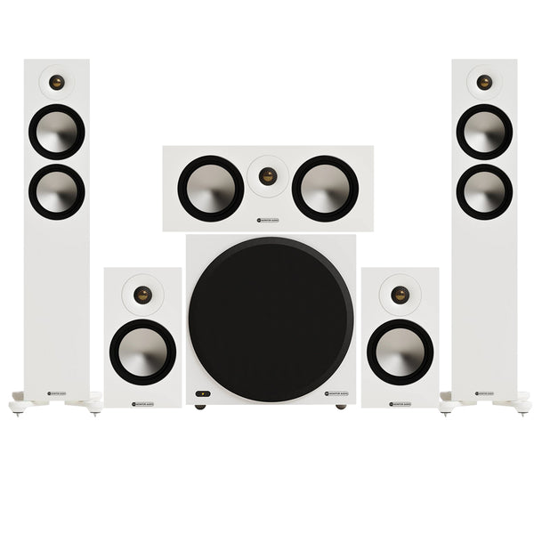 Monitor Audio Bronze 300 7G 5.1 Floorstanding & Bronze 50 Bookshelf Speaker Bundle – White White