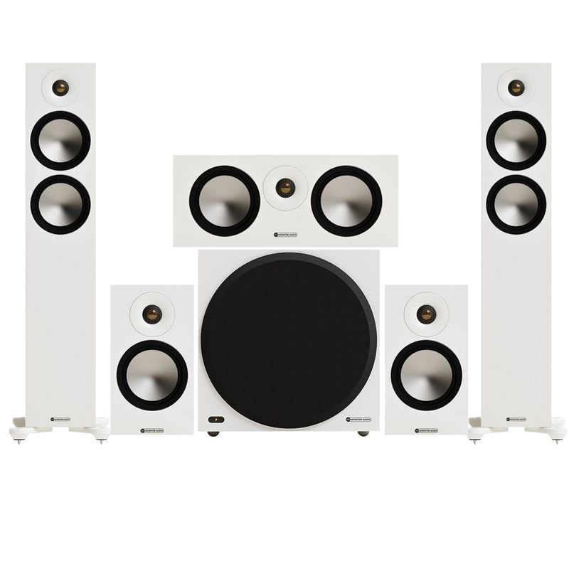 Monitor Audio Bronze 300 7G 5.1 Floorstanding & Bronze 50 Bookshelf Speaker Bundle – White White