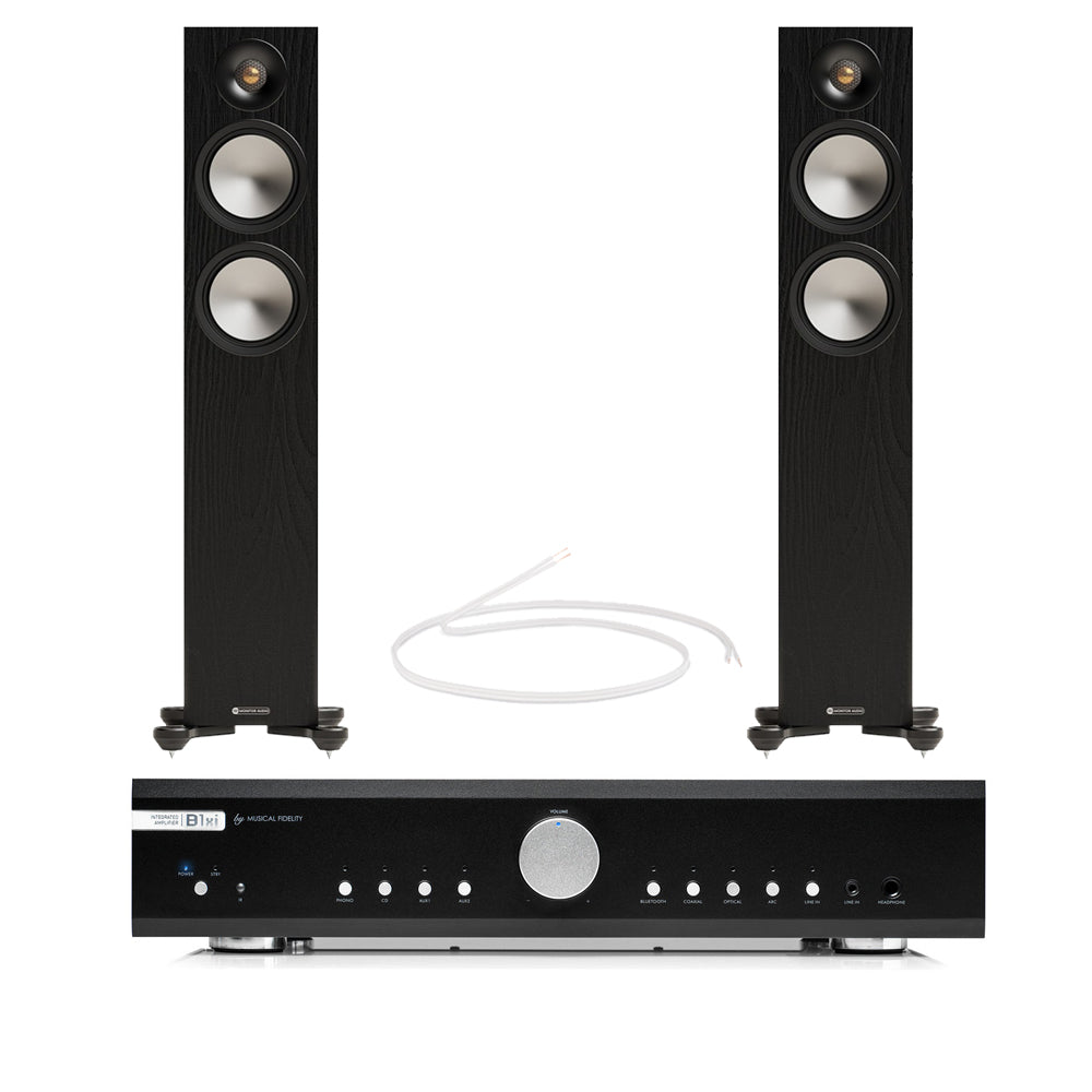 Musical Fidelity B1xi Integrated Amplifier with Monitor Audio Bronze 300 7G Floorstanding Speakers Pair Black