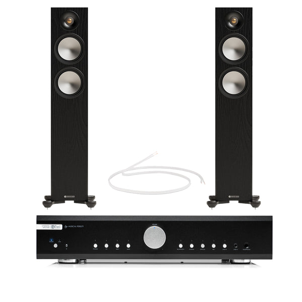 Musical Fidelity B1xi Integrated Amplifier with Monitor Audio Bronze 300 7G Floorstanding Speakers Pair Black