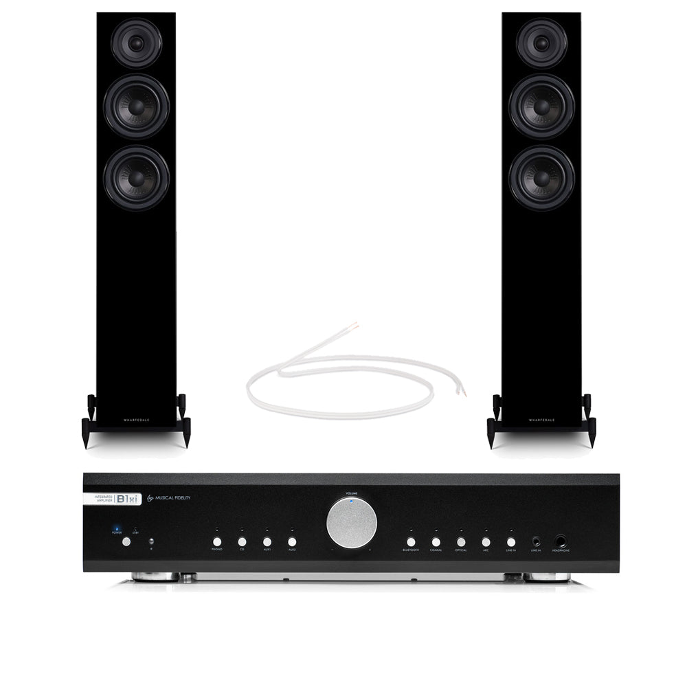 Musical Fidelity B1xi Integrated Amplifier with Wharfedale Diamond 12.3 Floorstanding Speakers Pair Black HiFi Package