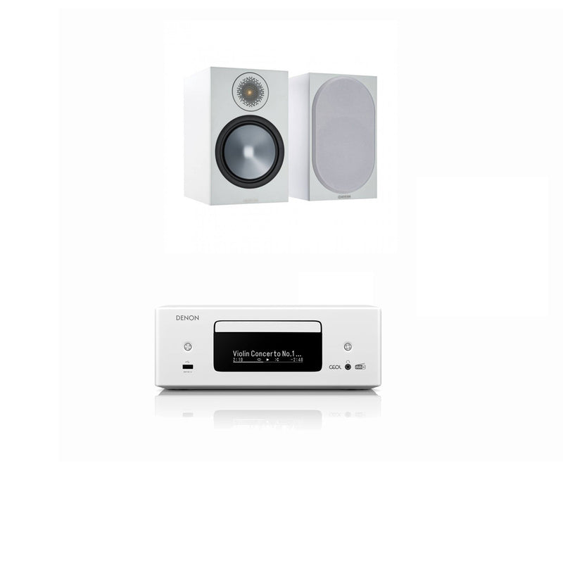 Denon CEOL RCD-N12 DAB+ Hi-Fi System & Monitor Audio Bronze 50 Speakers Pair White