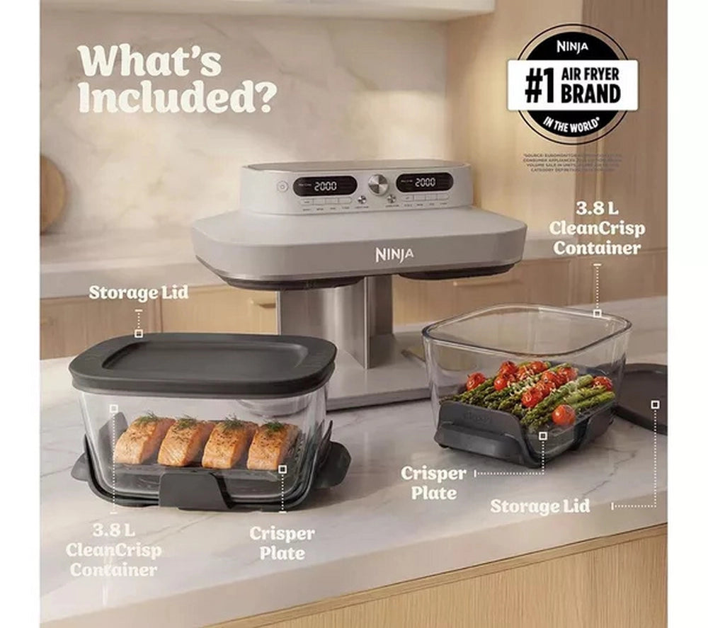 Ninja CRISPi DualZone 8-in-1 Function 7.6L Glass Air Fryer - Bone DD102UKIV2