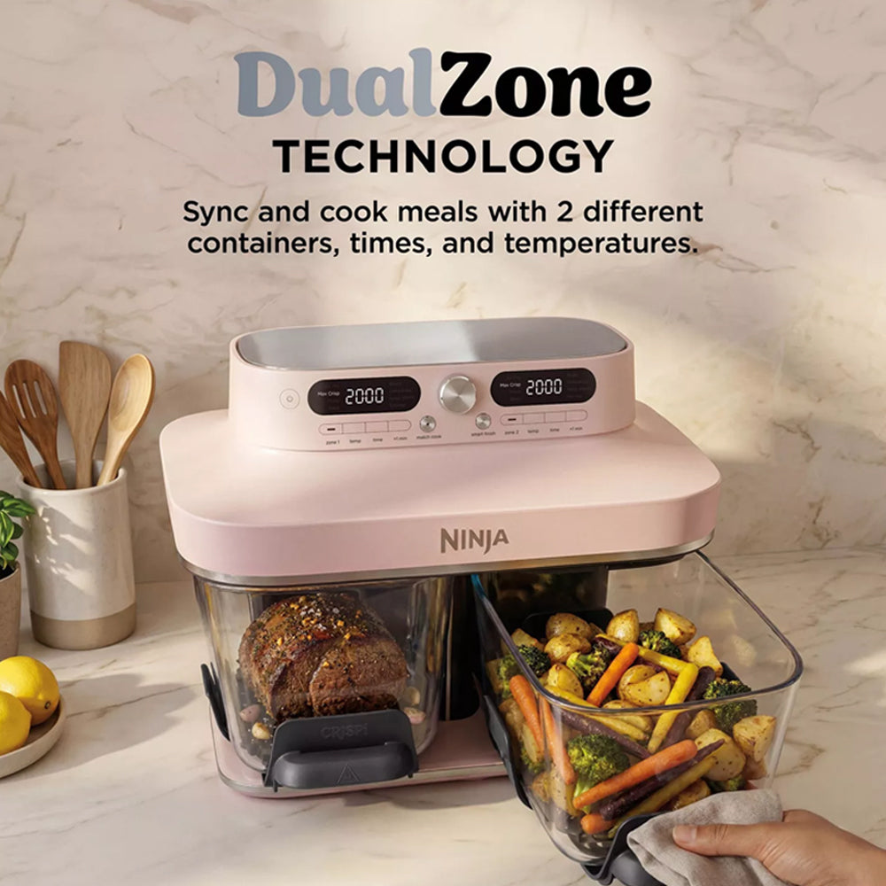 Ninja CRISPi DualZone 8-in-1 Function 7.6L Glass Air Fryer - Rose Quartz DD102UKPK1