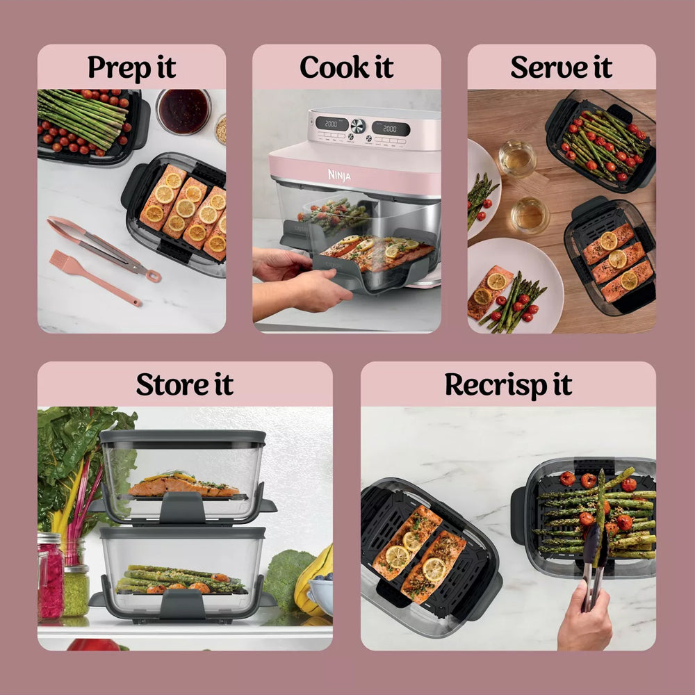 Ninja CRISPi DualZone 8-in-1 Function 7.6L Glass Air Fryer - Rose Quartz DD102UKPK1