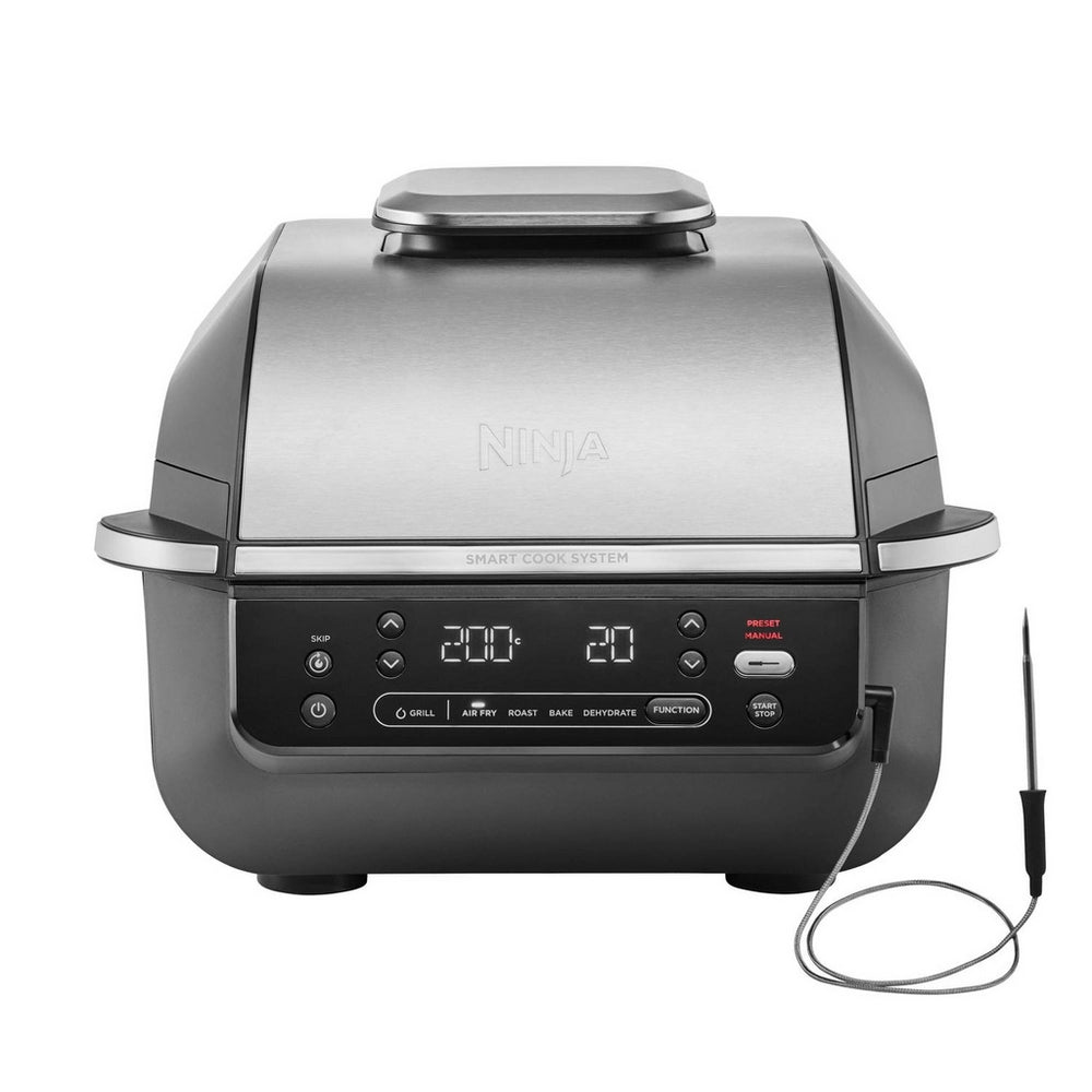 Ninja EG351UK 5-in-1 Grill and Air Fryer 5.7L with Digital Cooking Probe - Black and Silver