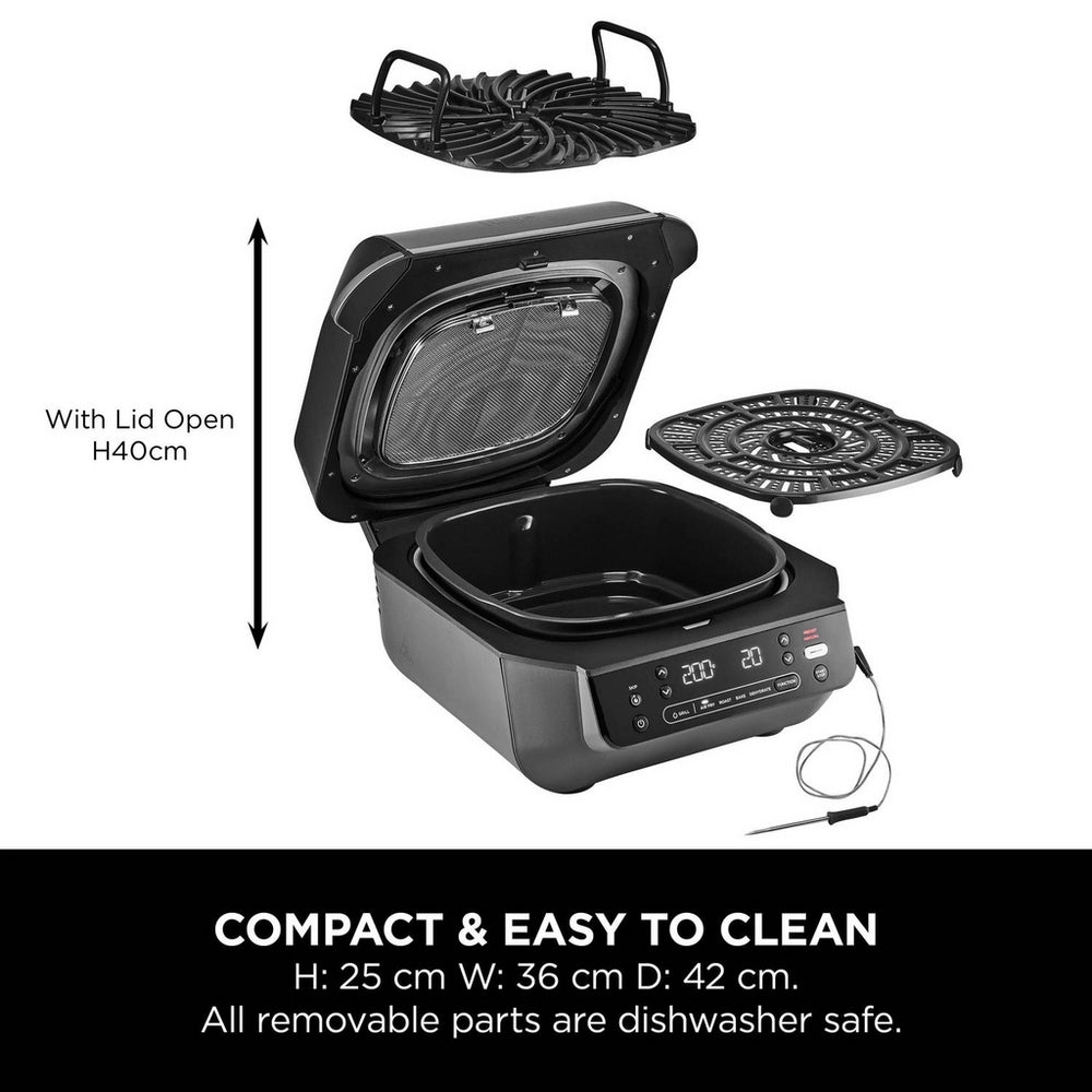 Ninja EG351UK 5-in-1 Grill and Air Fryer 5.7L with Digital Cooking Probe - Black and Silver